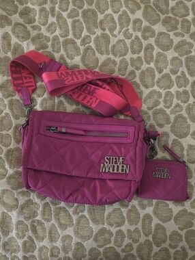 Steve Madden Quilted Crossbody Bag in Magenta with Detachable Coin Pouch